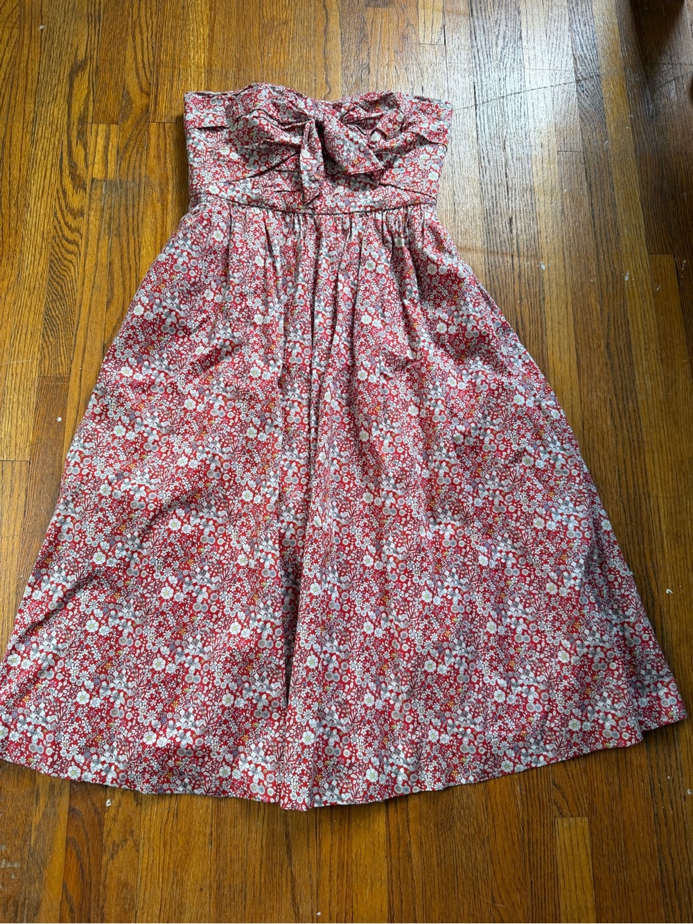 J. Crew Red Floral Strapless Bow Sun Dress